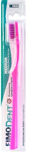 Fimodent Medium Spazzolino con Sistema Protezione Gengive e Denti - Dotato di 1509 Setole UltraX con Durezza Media Delicate su Gengive e Smalto - Colore Rosa