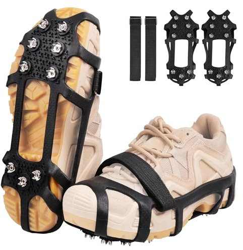 Schuhgrödel Steigeisen Spikes für Schuhe und Stiefel,Schuhspikes mit 9 Edelstahl Zähne Spikes Anti-Rutsch Ice Schuhkrallen Eisspikes für Wandern, Trekking, Schnee, EIS, Winter Outdoor (M)