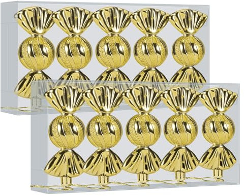 11cm Groß Weihnachtsbaum Süßigkeiten Anhänger, 10pcs Christbaumschmuck Bonbon, UNOLIGA Süßigkeiten Ornamente Baumbehang Kunststoff Gold, Christbaumanhänger Bonbon Weihnachtsdeko Candy