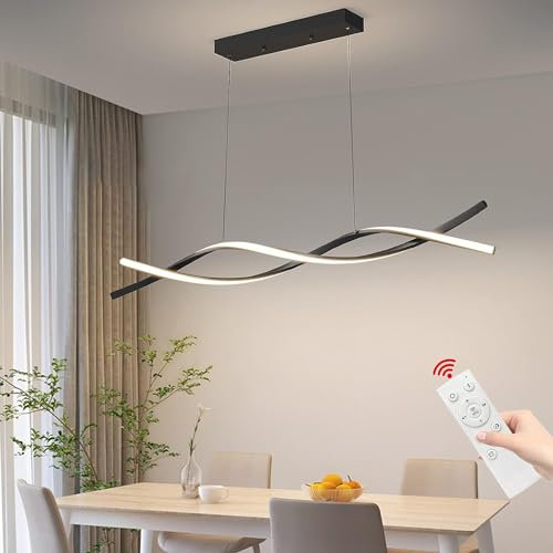 Mikeru LED Pendelleuchte esszimmer, 100cm schwarz Moderne Hängeleuchte esstisch, Lineare Hängelampe küche Dimmbar mit Fernbedienung, 10%-100% Einstellung der Farbtemperatur, Esszimmerlampe