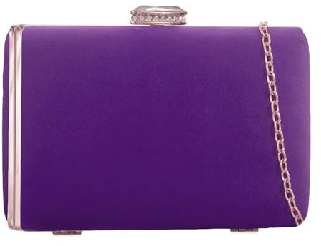 UShopUK Pochette rigida in finta pelle scamosciata, da sposa, ballo di fine anno, matrimonio, festa, borsa a mano, Viola, medium