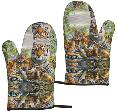 Tigers Isolationshandschuhe (2 Stück) Mikrowellen-Ofenhandschuhe zum Grillen, Kochen und Backen