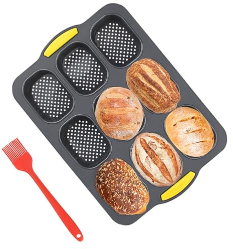 Powmag Brötchen Backform Silikon - Mini 9 Löcher Gärform Mit Silikonpinsel (Grau)