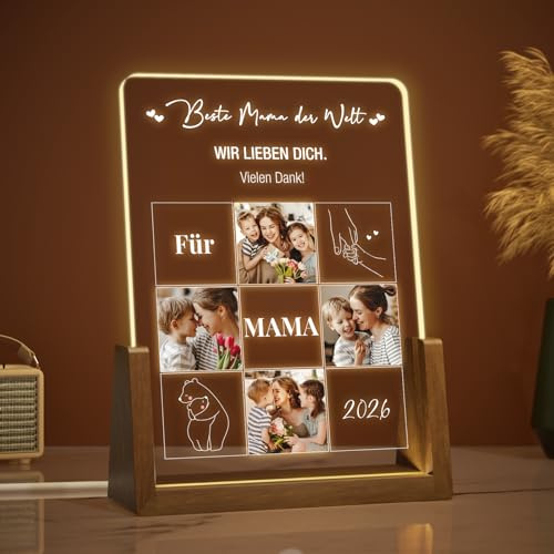 Giftove Personalisiertes LED-Acrylglas, Muttertagsgeschenk für Mama | Personalisiertes LED-Acrylglas mit Foto, Geschenk für Mama, Muttertag, Geburtstag oder Beste Mama der Welt