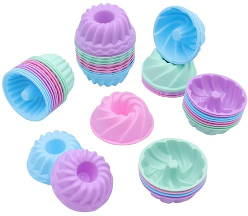 Tongjude 48 Pieces Silicone Donut Mold, Non-Stick, Reusable Silicone Baking Cups, 2.75 Inch 4 Shape Mini Molds, Heat Resistant Bakeware for Bagel, Muffin, Jello and Cake Baking