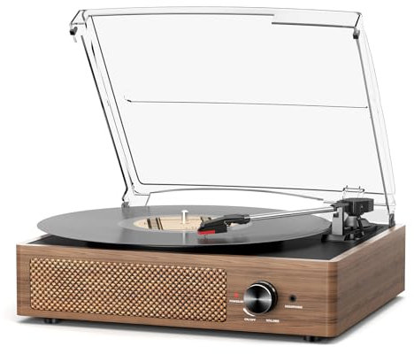 Platine Vinyle Bluetooth Portable à 3 Vitesses (33 1/3, 45 78 TR/Min), Vintage Tourne-Disque avec Haut-parleurs stéréo intégrés, Prend en Charge la Sortie RCA/3.5mm, Couleur du Bois
