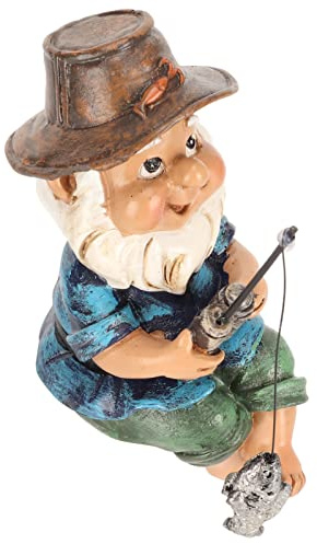 WGFOIP Fishing Gnome Sitter Statue, Resin Funny Fishing Design Garden Decor, Outdoor Lawn Gnome Statue for Yard and Pond