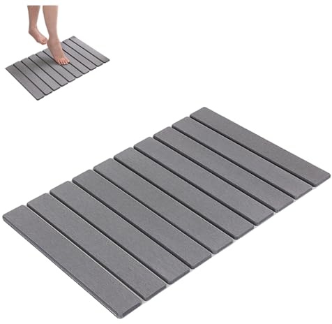 Tappetino da Bagno in Pietra, Tappetino Doccia in Terra Diatomea, Tappeto Super Assorbente Antiscivolo per Bagno, Facile da Pulire, Adatto per Bagno, Cucina, Camera da Letto (Grigio, 60 * 39 cm / 23.6