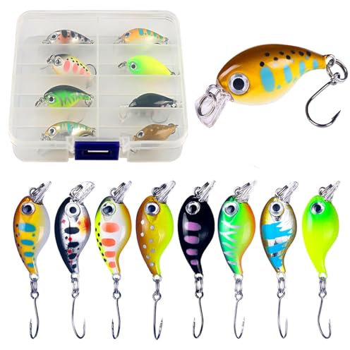 Jushion 8 Stück Forellenköder, Wobbler Angelköder, Künstlicher Kunstköder Mit Haken, Hecht köder Wobbler Forelle Für Salzwasser Süßwasser Forelle Barsch Lachs Meeresangeln Und Angeln Im See mit Box