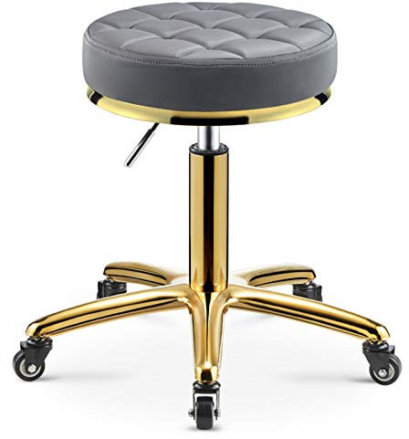 Stuhl, Rollhocker Mit Pu-Leder Anhebend Verstellbare Höhe Friseurstühle Mit 360° Rotation Rädern Für Salon Büro/Grau/32Cm