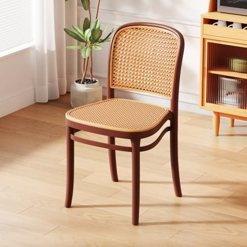 Meedlopia Massivholz-Rattan-Mid-Century-Modern-Esszimmerstuhl, Stühle Rattan-Esszimmerstühle 4er-Set, armloser Holzstuhl mit handgeflochtener Rattan-Rückenlehne, Lounge-Sitzhocker
