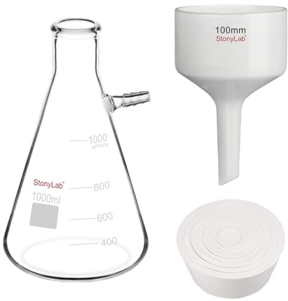 stonylab Embudo Büchner de Porcelana y Juego de Matraz de Filtración, Embudo de 100 mm, Matraz de Vidrio de 1L, Adaptadores para Filtración y Separación en Laboratorio