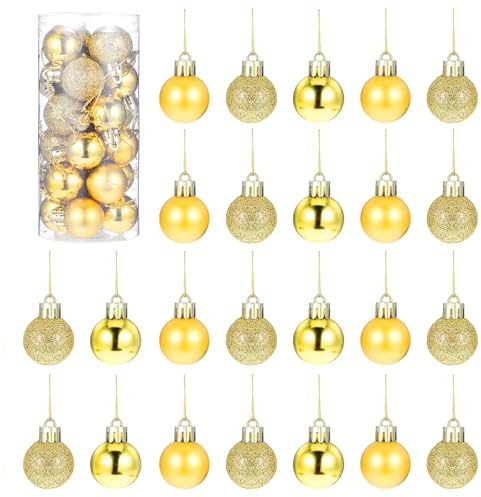 24 Pieces Christmas Balls, Mini Xmas Tree Ornaments Balls Exquisite Christmas Ornaments Tree Decorations Pendant Mini Christmas Ornaments for Holiday Party Decor 3cm/1.1''(gold)