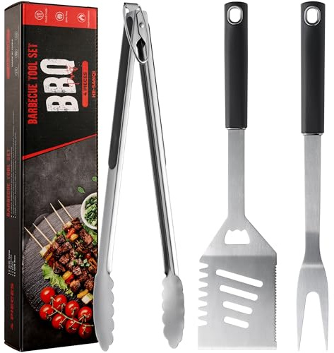 Griddle Accessories Kit - Grilling Accessories, Stainless Steel Heavy Duty Grill Tools Set with Spatula, Fork, Tongs and Gift-Box for Outdoor Barbecue, Home Grill (3PCS)