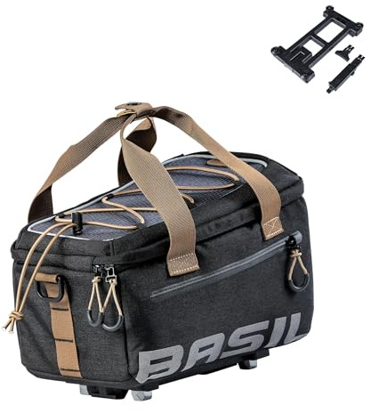 Basil Miles Gepäckträgertasche MIK - 7L - Wasserdicht, Inkl. abschließbarem MIK-System - Ideal für Pendeln und Outdoor - Schwarz/Braun
