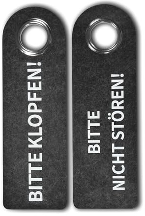 2 BITTE KLOPFEN/BITTE NICHT STÖREN (dunkelgrau) Türgriffschilder - 270 x 85 x 5mm - Poly-Filz & Metallschutzring - Frei Besetzt - Türschild Badezimmer Schlafzimmer - SynMe Germany