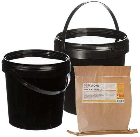Wiggly Wigglers Set Of 2 Bokashi Compost Buckets With 1kg Bokashi Active Bran Air Tight Lid Composting Bins Indoor Outdoor Garden Composter Caddy (10L)