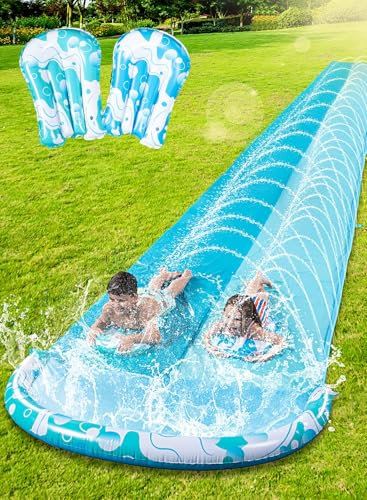 JOYIN 22,5ft/685.8cm Wasserrutsche und 2 Bodyboards, Garten-Wasserrutsche Sommer-Rutsch-Wasserrutschen Wasserspielzeug mit eingebautem Sprinkler für Outdoor-Wasserspaß für Kinder, Blau, Hellblau