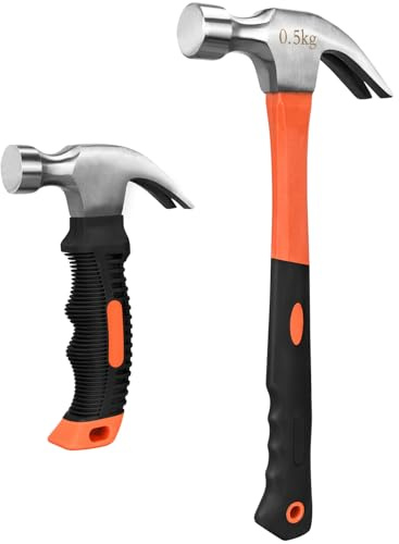 2pcs Claw Hammer Set, 8oz Mini & 16oz Straight Rip Hammer | with Smooth Face & Non-slip Grip