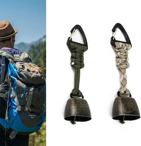 LONGHAO 2 pcs Anti Ours Cloche bruyante Cloche d'ours Cloche de randonnée Métal Vintage Mini Cloche de vache Cloche de Randonnée pour Randonneur,Cloche de Randonnée pour Sac,pour Entraînement (Bronze)