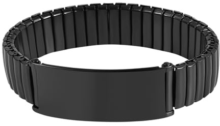 JewelryWe Personalisiert Elastisch Armband Herren Edelstahl Stretch-Armband mit Gravur 14m Breit Chunky Dick Maschette Armreif, Beideseitig Individuell Schriftbar, Geschenk für Männer Freund