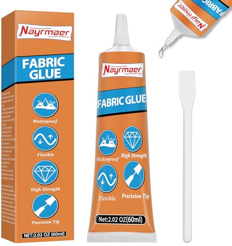 Nayrmaer Colla per tessuti, 60 ml, impermeabile, trasparente, per vestiti, materiali, tessuti, tappezzeria e feltro