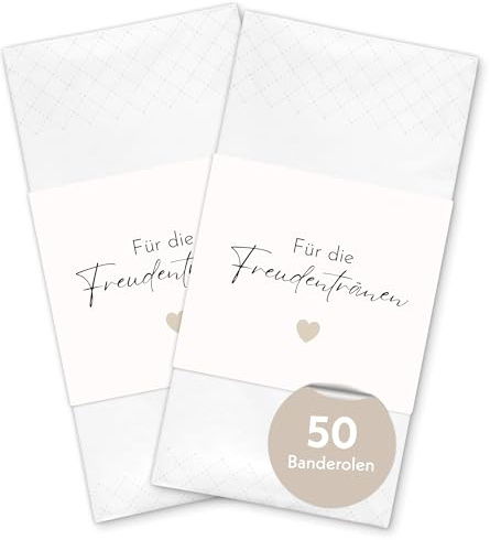 50x Freudentränen Hochzeit Taschentücher Banderolen - Herzchen DIY Banderolen als Deko für Gäste-Taschentücher