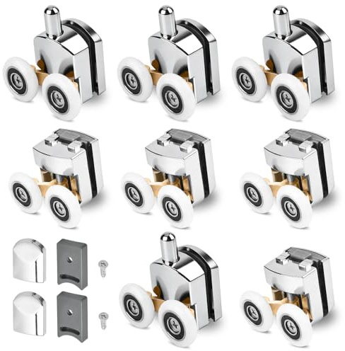 8 Pieces 23mm Shower Door Rollers Replacement Curved Shower Door Wheels Bathroom Shower Screen Roller Door Runners, Fits 4-6mm Glass