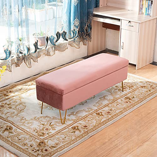 Samtgepolsterte Sitzbank mit Plüsch-Ottomane, rosa getufteter Fußhocker für Eingangsbereich, Wohnzimmer, 78,7 x 40,6 x 43,2 cm