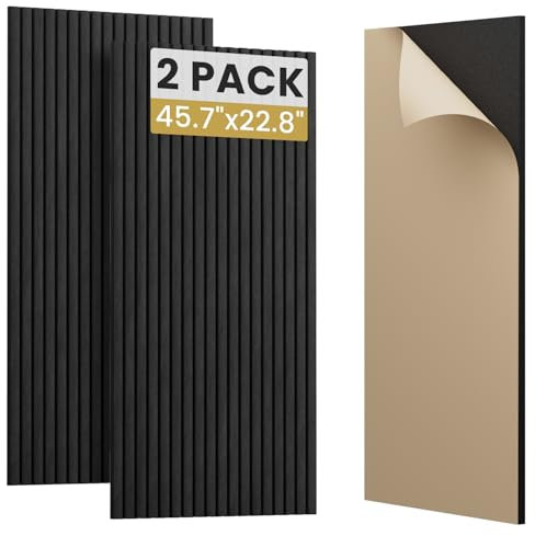 SVILINEK Soundproofing Panels Acoustic Panels 45.67x22.83 Self-Adhesive 3D Sound Absorbing Wall Panels,for Sound Absorbing, Soundproof Panels for Living Room (Black, 2-Pack (14.5sq.ft.))