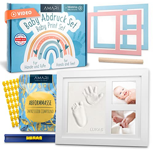 Amari® Set di impronte in gesso per bambini, mani e piedi, con cornice, regalo per bambini, impronte digitali (Rainbow)