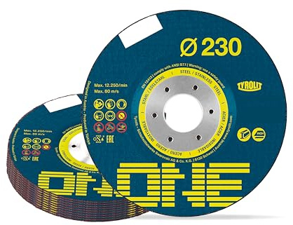 TYROLIT ONE - Dischi da taglio 2 in 1 per metallo, resistenti dischi per smerigliatrice angolare per taglio super veloce in acciaio inossidabile, 230 mm x 3,0 mm x 22,23 mm, confezione da 25