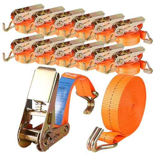 Pamatio 12 x Spanngurte mit Ratsche 1000 kg I 4 m x 2.5 cm I TÜV/GS I DIN EN 12195-2 I Zurrgurte Ratschengurte Befestigungsriemen | Spanngurt Diverse Längen