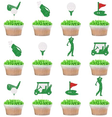 Golf Cupcake Toppers, Golf Birthday Party Decorations, Golf Decor, Let's Par-Tee, Golf Party Decorations, Green and Silver Glitter, 24Pcs