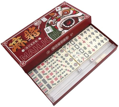 Danlai Mini Jeu De Mahjong Chinois, 144 Tuiles De Mahjong, 2 Dés, Jeu De Mahjong Complet pour Les Voyages, Les Fêtes Famille