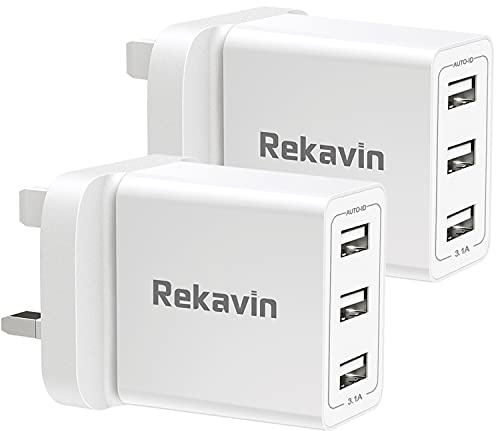 USB Plug,Multi USB Plug Adaptor UK 5V/3A for iPhone Charger Head,Multiple Port Dual Charging Adapter UK Triple Way 3 Pin Double Main Charge for iPhone 14 13 12 11 X XR XS 8 7 6 6S 5 5S SE,iPad,2 Pack
