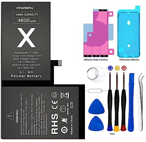 KERID - Batteria di ricambio per iPhone X A1865 A1901 A1902, 4600 mAh | 0 ciclo, kit di riparazione e adesivo inclusi