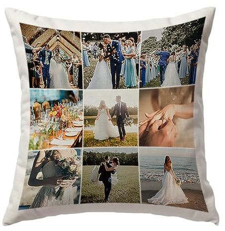 LRHRHR Cojín Personalizado con Foto, Almohada Personalizada Funda con o Sin Relleno, Regalos Aniversario, Cumpleaños, San Valentín- 9 Photos