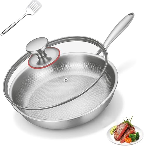 Genérico Sartén De Titanio Martillada Pro Con Tapa, Sartén De Titanio, Ultraduradera, Resistente a Los Arañazos, Antiadherente, Sarten Puro,Sartenes Sin Revestimiento (26/28/30cm) (26CM)