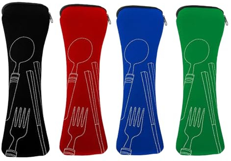 YFTRFR 4 Piezas Piezas Bolsa para Cubiertos Portátil, Cremallera Porta Cubiertos Estuche para Utensilios de Mesa Lavable Multi-Farben Stoviglie Funda Posate da Viaggio per Campeggio Scuola Picnic