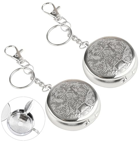 2Pcs Cendrier de Poche Portable, Mini Cendrier Inox avec Couvercle et Porte-clés pour Voyage Métallique Réutilisable pour Les Déplacements, Camping et Extérieures