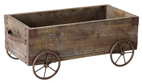 KESOTO Macetero Rústico de Madera con Forma de Rueda de Carro, Soporte para Macetas con Forma de Carrito de Flores