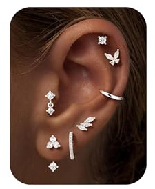 TINGN 7 Paar Hypoallergen Ohrringes Silber Gold Farbe Set Damen 14K Vergoldet Kleine Ohrstecker Stapelbar Zirkonia Ohrstecker Creolen Ohrringe Helix Ohr Mehrere Piercings