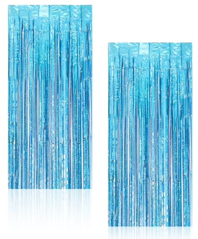Meerjungfrau Geburtstag Deko, Lametta Vorhang Blau - 2 Stück Glitzervorhang, Aluminiumfolie Glitzer Vorhang 1×2,5m(39,37×98,43 Zoll), Partydeko für Geburtstag Foto Geburtstagsdekorationen(Blau)