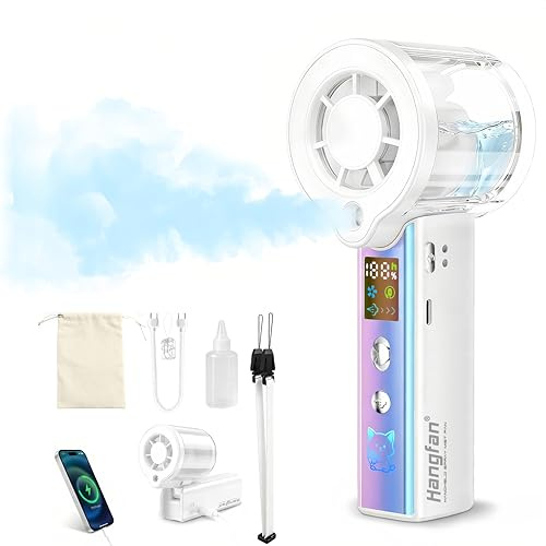 Hangfan - Ventilador de mano plegable de 3000 mAh, ventilador de pulverización portátil, recargable, ventilador de pulverización de agua, ventilador eléctrico de refrigeración de mano para viajes de