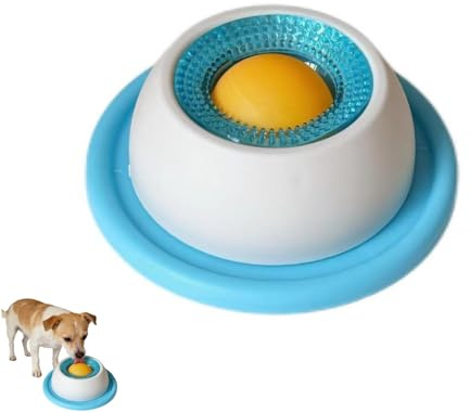 Dog Lick Bowl with Built-In Rolling Ball Anti-Slip Wide Base Dog Cat Lick Ball for Calming & Anxieties Relief Lick Sphere Enrichment Toys Interactive Slow Feeder Lick Toy for Dog Cat (Blue)