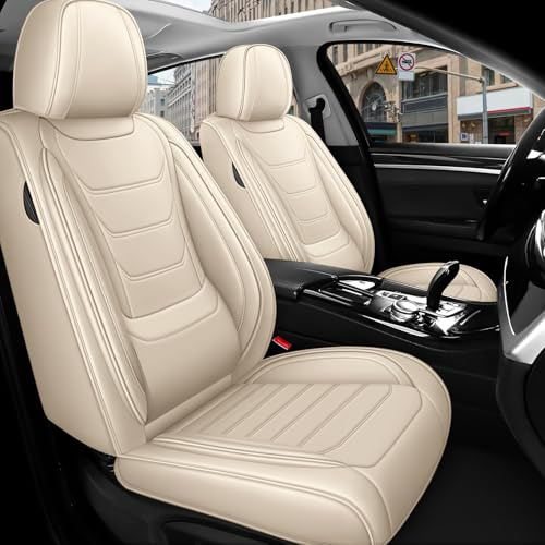 NewYYY AutoSitzbezüge Leder für BMW 320 2000-2026, Beige | Nappa Leder Auto Sitzbezug 5 Stück, Wasserdichter Sitzschoner, Kratzfester Schonbezüge, Komfortabler Sitzschutzbezug
