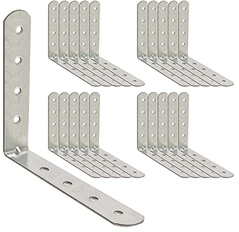 OMIDEAS 20 x Winkelverbinder (100 x 100 x 16) Winkel L Klammern Eckwinkel 90 Grad Lochwinkel Bauwinkel Holzverbinder Metallwinkel Möbel Stuhl Verbinder Verzinkt