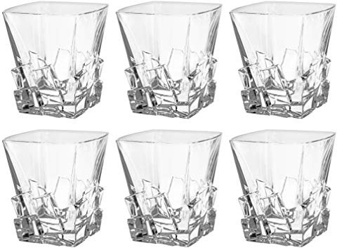 Barski - Europäisches Qualitätsglas – Kristall – Set von 6 – quadratisch – doppelt altmodische Trinkgläser – DOF – 332 ml – mit Eiswürfel-Design – Gläser werden in Europa hergestellt