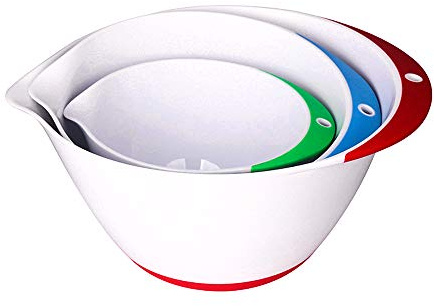 Jean-Patrique Plastic Mixing Bowls - Set of 3 Bowls for Kitchen with Spout and a Non-Slip Base - Perfect for Prepping, Cooking and Baking